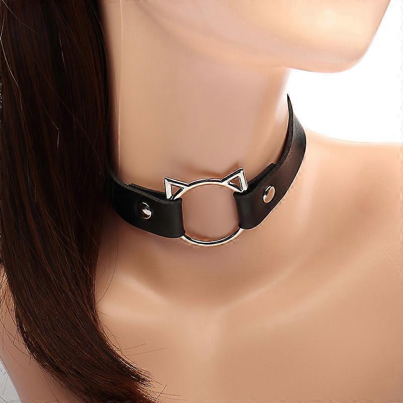 Choker O-ring CAT Cat Kitty Ear Μαύρο PU Δέρμα Kawaii Anime Μαύρο