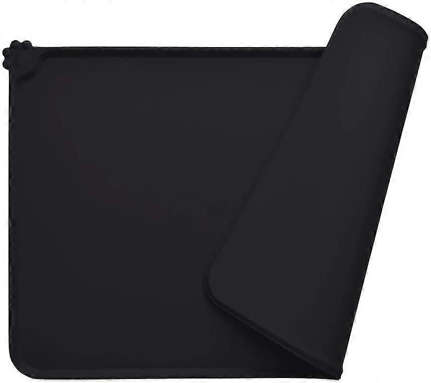 Dog Bowl Mat, Fda Compliant Silicone Cat Feeding Mat, Waterproof And Non-slip, Black, 47 X 30 Cm