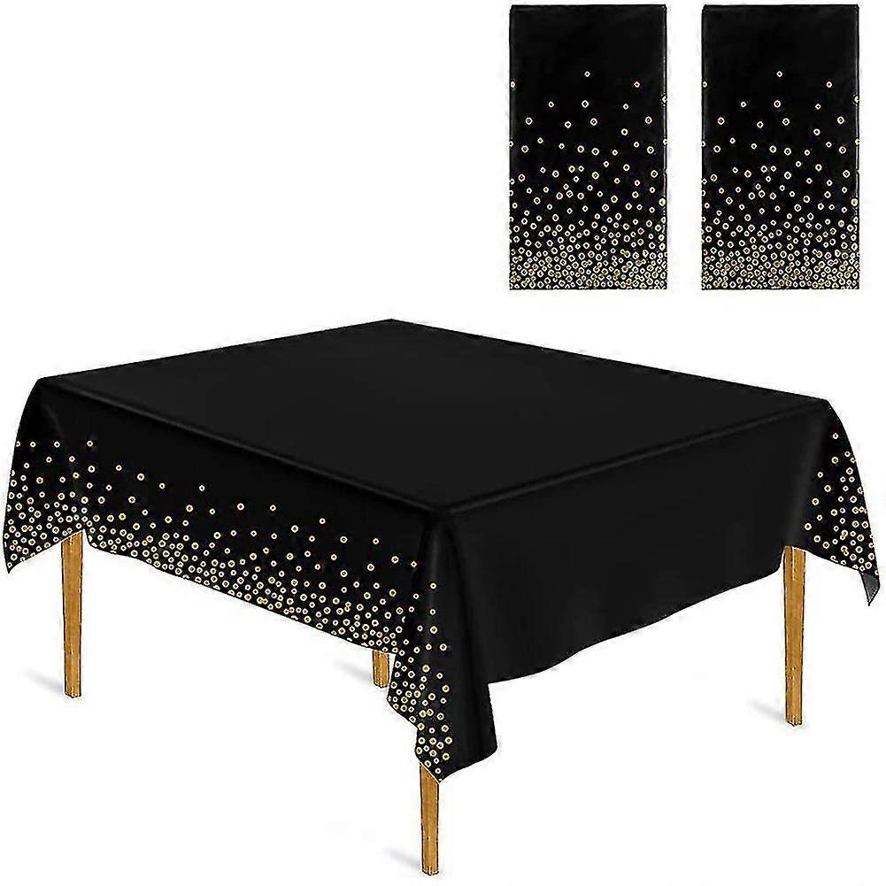 10 Pack Disposable Table Cloth, Dot Black Gold Tablecloth, Compatible With Party