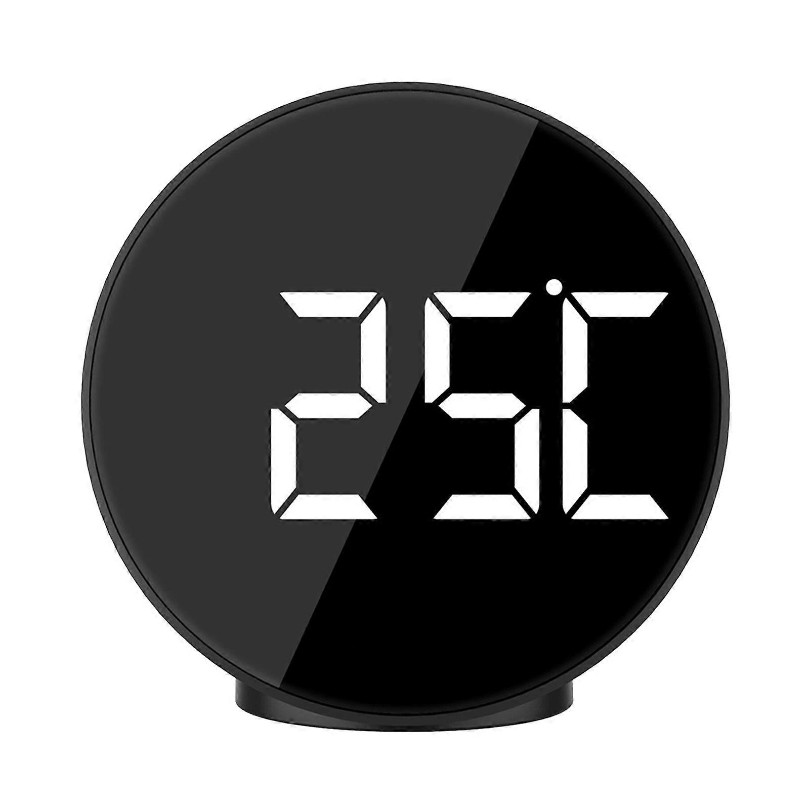 Digital Alarm USB Charging Dimmable 4 Adjustable Brightness Easy to Read 12/24H Time Display Round LED Mirror Electronic Clock Home Decor KAESI