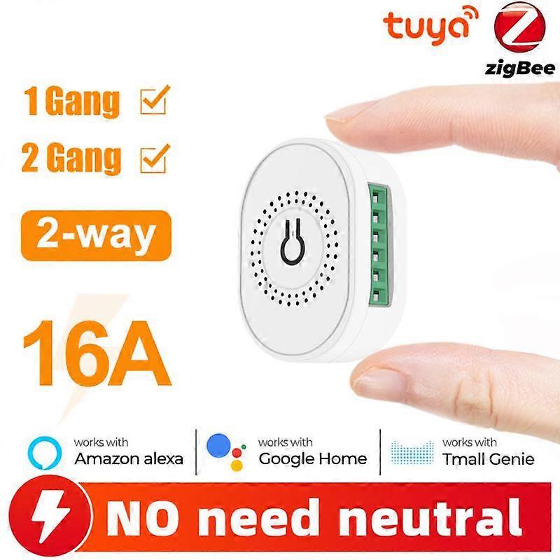 Tuya Smart ZigBee 3.0 16A Mini DIY Switch Relay Breaker Without Neutral Wire Smart Life Alexa Google Home 2-way Control 1/2 Gang