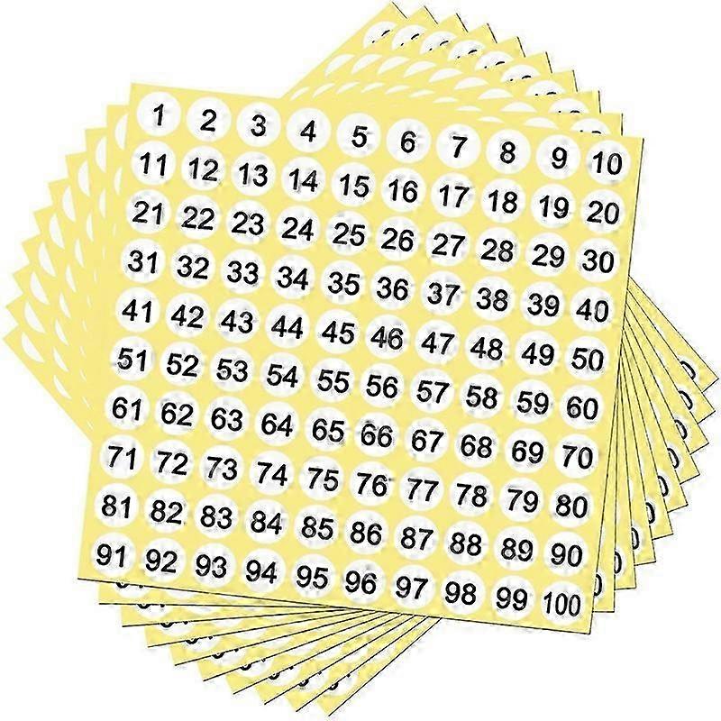 100 Sheets Number Labels Stickers 1-100 Numbers Round Stickers