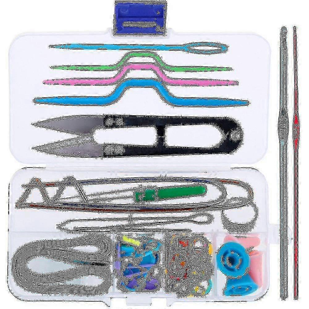 63 Pcs Knitting Kit - Knitting Tools With Tool Kit Accessories Box And 2 Knitting Hooks Zy