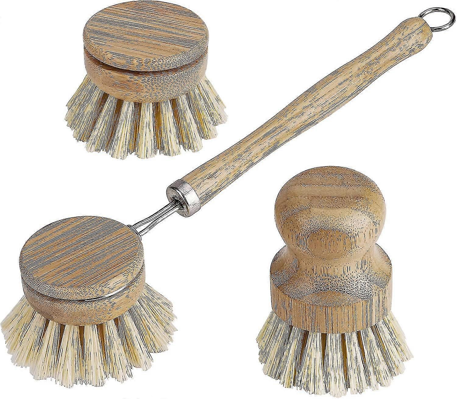 Set Of 3 Washing Up Brush Set Replacement With Sturdy Fibre Bristles / Interchangeable Head
