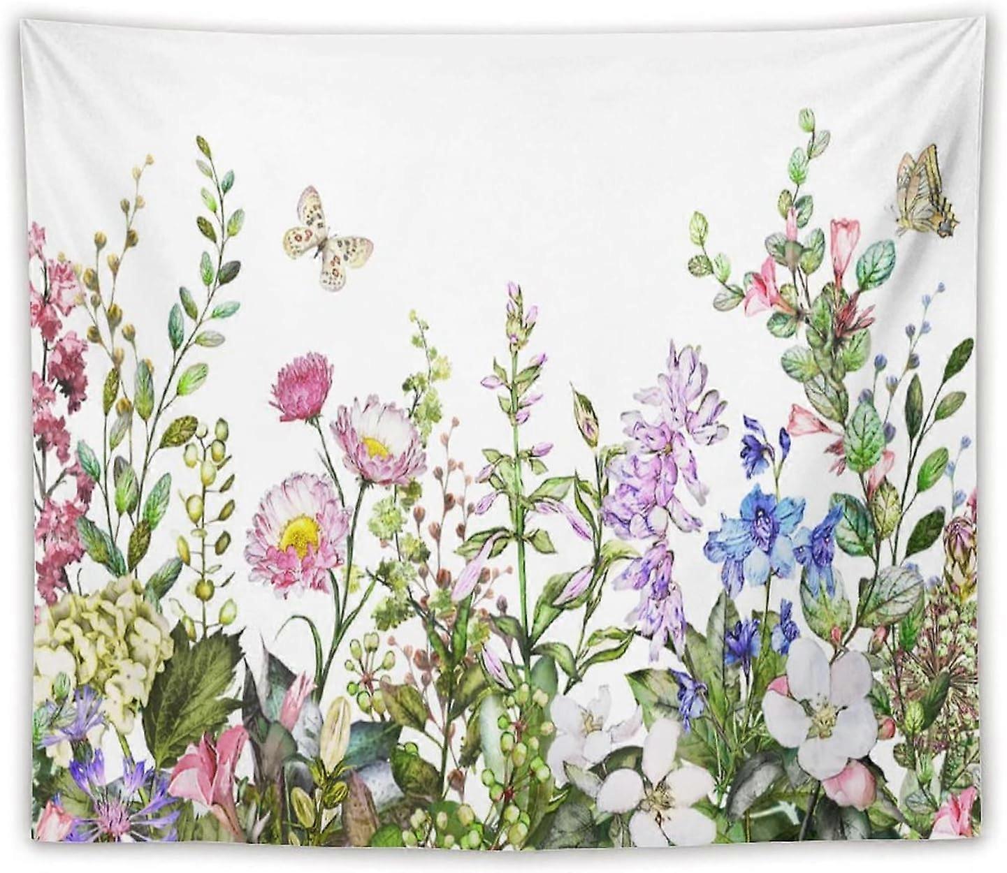 Blommig växt gobeläng,färgglada vilda blomma växter fjäril natur landskap gobelänger för sovsal vardagsrum sovrum inredning 50 "x60"