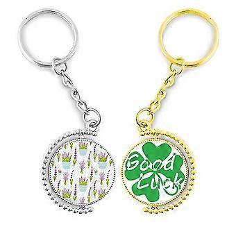 Lavender Potted Flowers  Painting Key Chain Ring Accessory Couple Keyholder Lucky