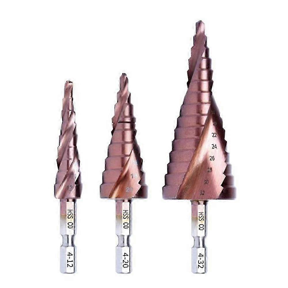3Pcs M35 Cobalt HSS Step Drill Bit HSS High-Speed Steel Cone Hex Shank Metal Drill Bits Tool Set 4-