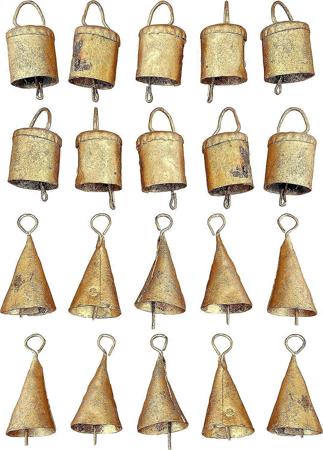 20 Pack Mini Christmas Ornaments Rustic Gold Iron Bells for Crafts, Small Bells for Hanging Chimes, Creative Indian Handmade (20 Bells)