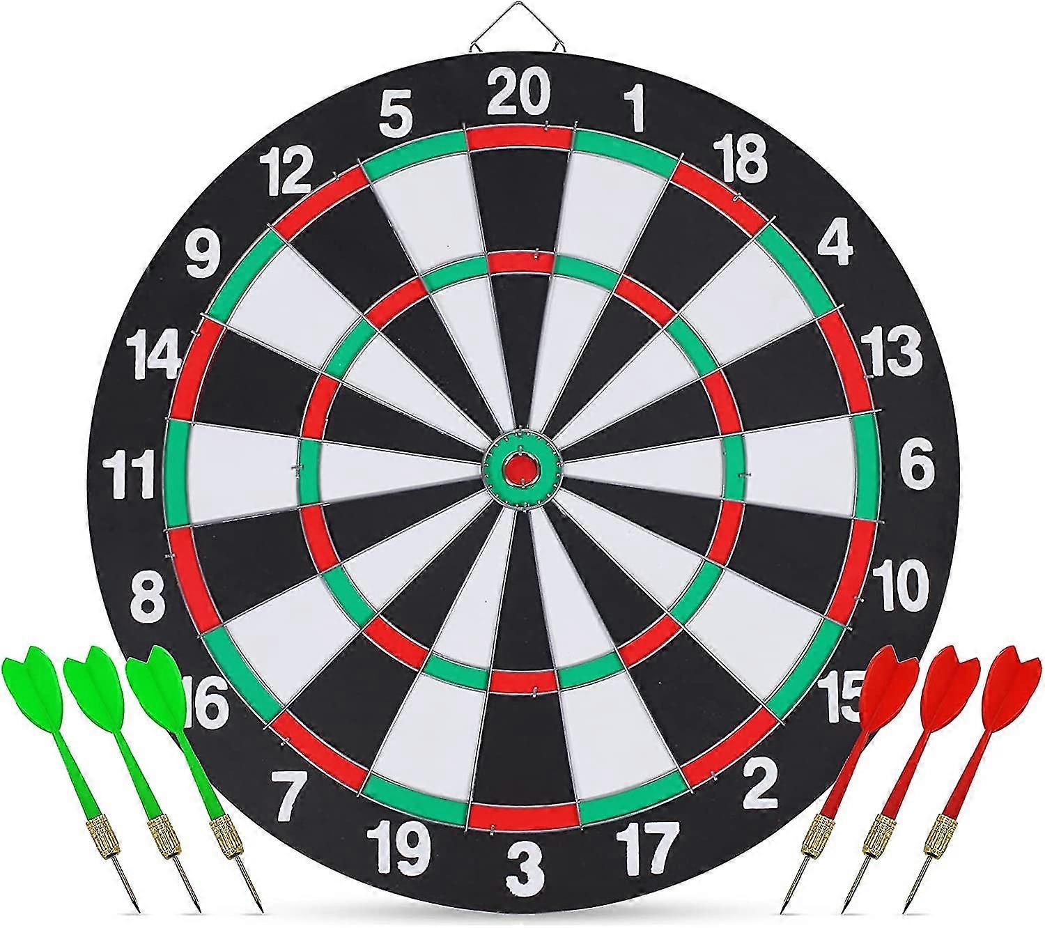 Dart Board Set, dubbelsidig 15 tums darttavla med 6 mässingsplast dart, man Cave Stuff för vuxna, barer, arkader, biljardrum, familj Fritid Spo