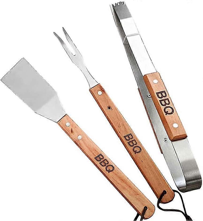 Bbq Grilling Tool 3pcs Stainless Steel Handle Shovel Fork Clamp Set