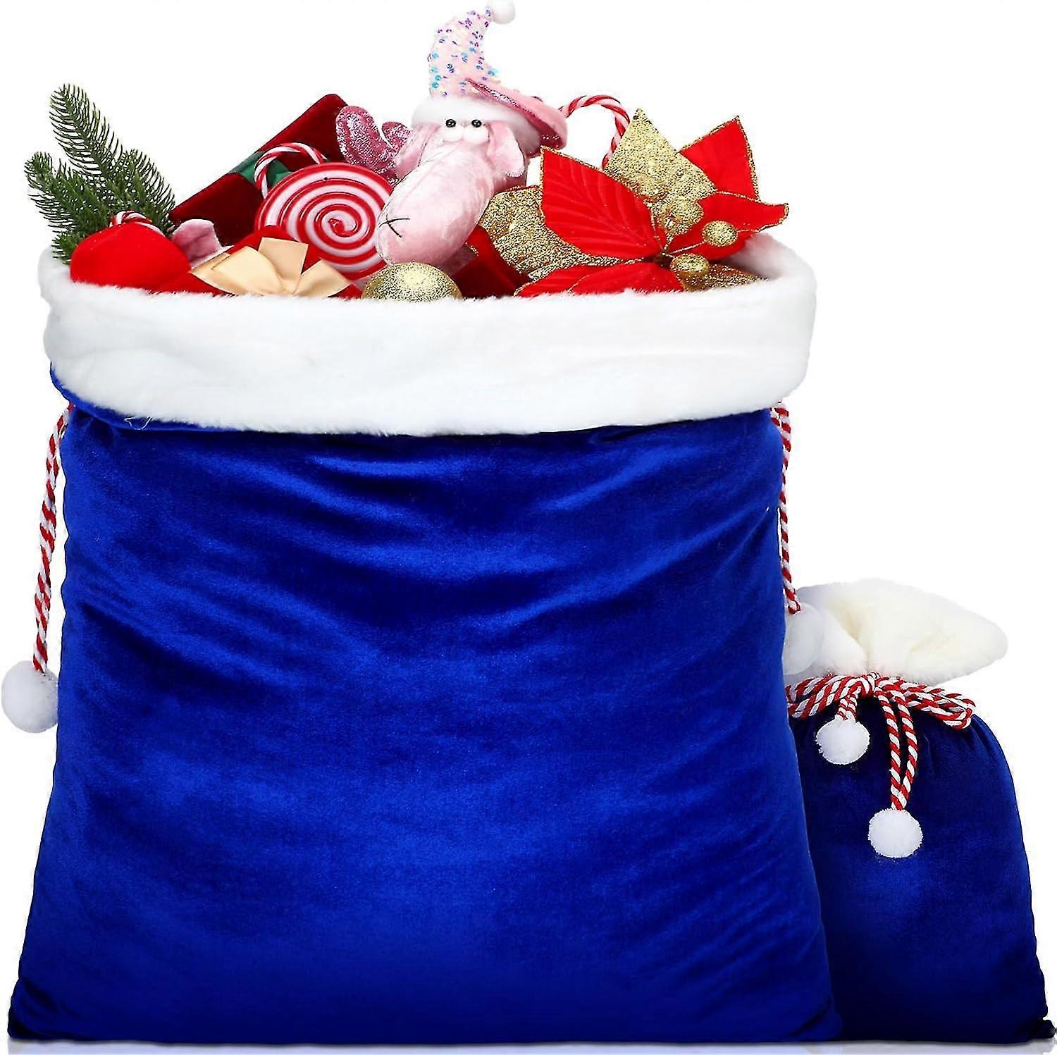 2 Pieces Christmas Velvet Santa Bags With Drawstring In 2 Size Large Christmas Gift Sack For Xmas Playing Santa Present Toy