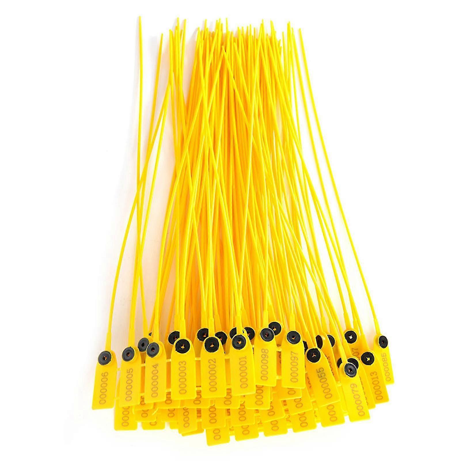 100pcs الأصفر حزمة النقل شاحنة بلاستيكية الأمن ختم 40cm تسمية كابل العلاقات مع عدد