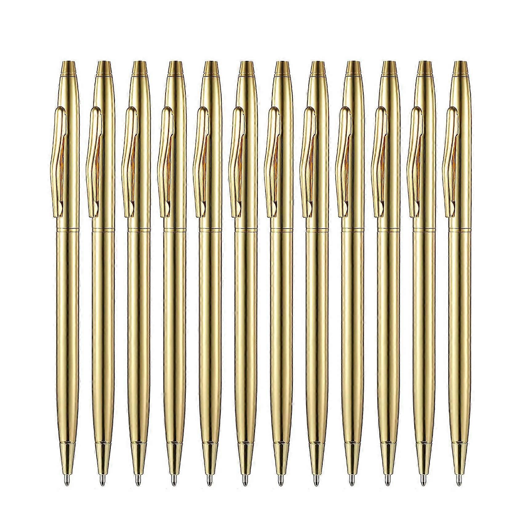 12 PCS Gold Slim Ballpoint Pens Black Ink 1 mm Medium Point Metallic Retractable Pens for Students