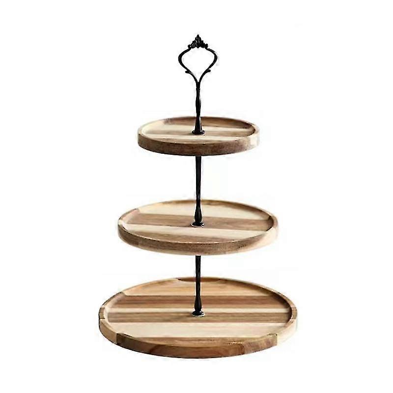 Snack Plate with Handle Removable Wooden Double Triple Layers Cake Stand Tea Party Supplies