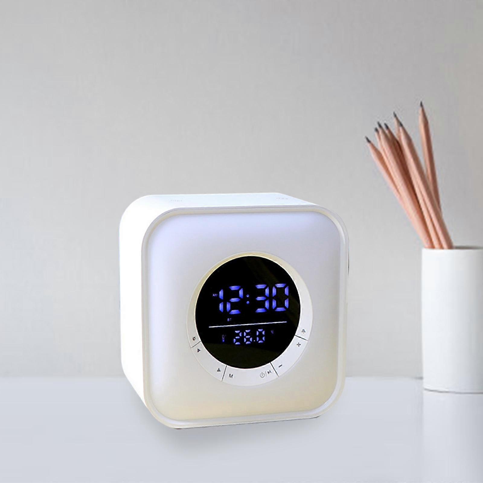 Night Light Bluetooth Speaker Wake Up Digital Alarm Dimmable Temperature Display Wireless Rechargeable Clock for Teenager