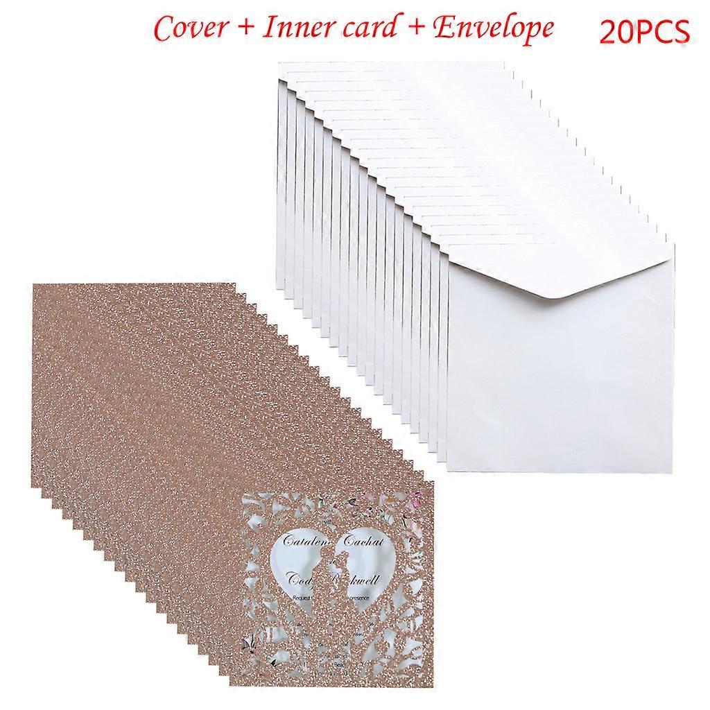 20pcs /セット結婚式の招待状カードグリッターホローグリーティングカード招待封筒