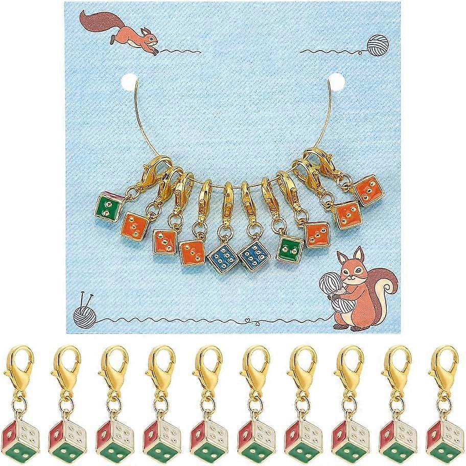 Alloy Enamel Pendant Stitch Markers Crochet Leverback Hoop Charms Locking Stitch Marker with Alloy Lobster Claw Clasps Dice Mixed Color 2.5cm 10pcs/se