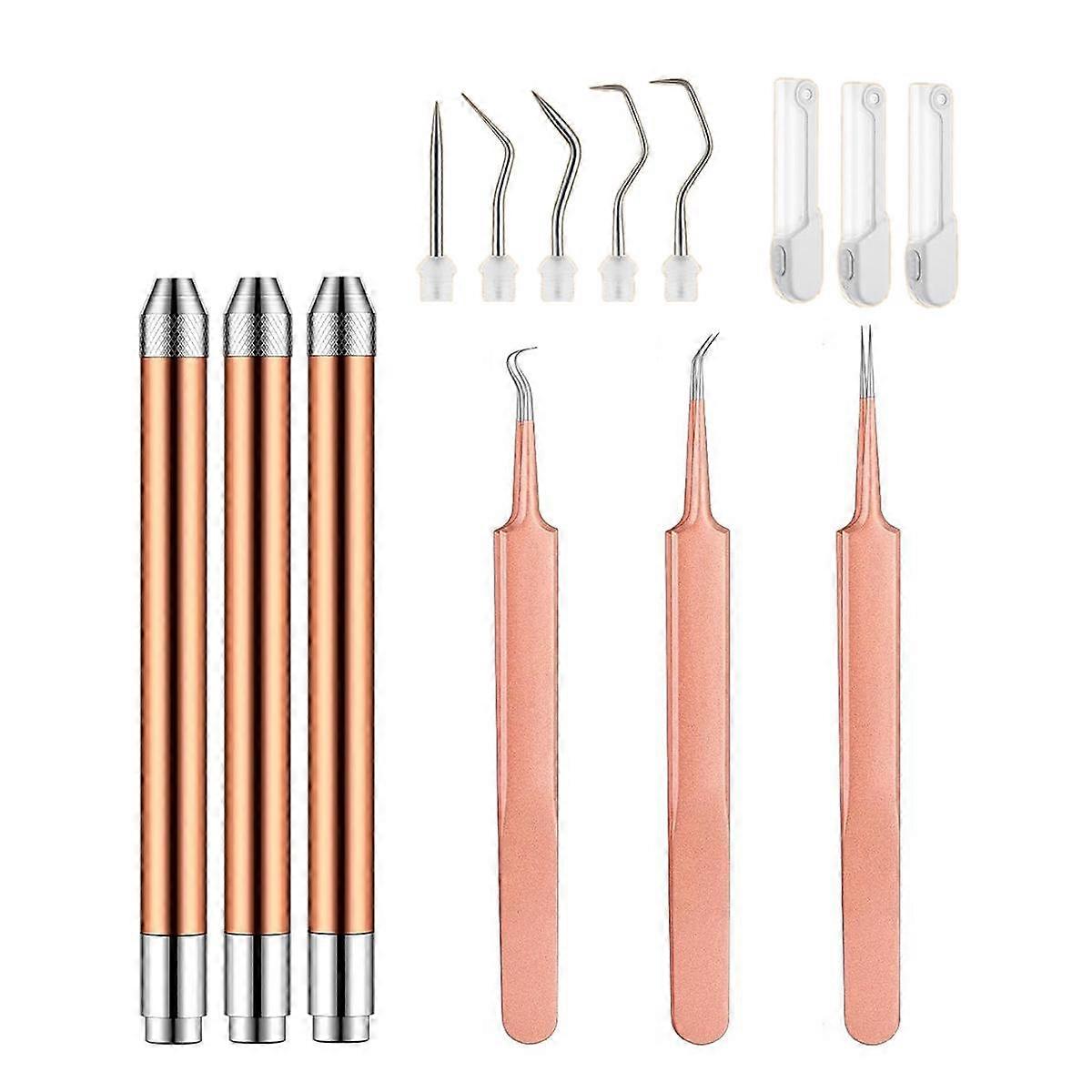 Weeding Tools Set Vinyl with LED Light Set 3 LED Pen with 5 Pin and Hook Lighted Weeding Hook Tweezers for Cutting