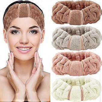 Microfiber Makeup Headband (4 Pack) - Women's Coral Fleece Elastic Makeup Headband - Adjustable Skincare Headband for Makeup, Facial, Shower, Sport an