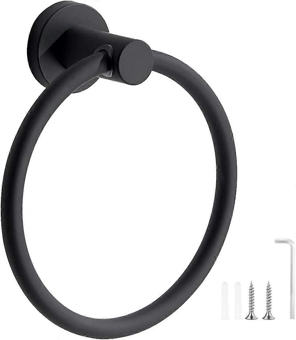 Towel Rack(Black), Frosted Black Towel Ring, 304 Stainless Steel Wall Mounted Towel Ring, Round Towel Rack for Bathroom, Kitchen