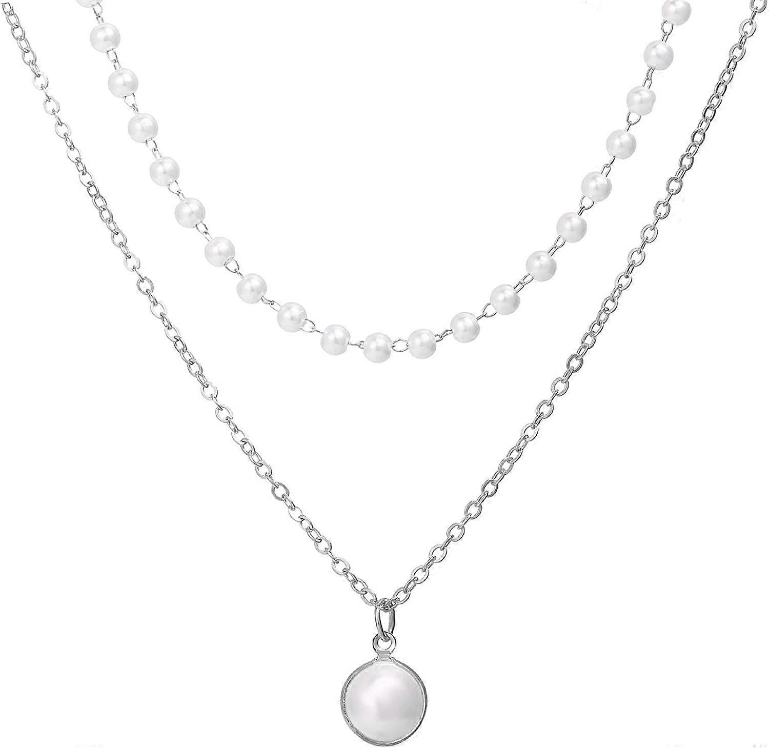 Perlenkette, Perlenkette Doppelschicht Einfache Legierung Weibliche Schlüsselbeinkette für Party - Golden