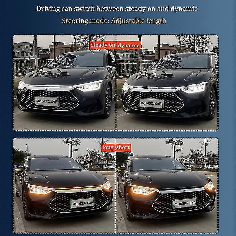 Dynamic 2colors Yellow Flow 12v Car Led Hood Daytime Running Light Strip Waterproof Flexible Auto Led Decorative Through Lamp Motor Vehicle Lighting