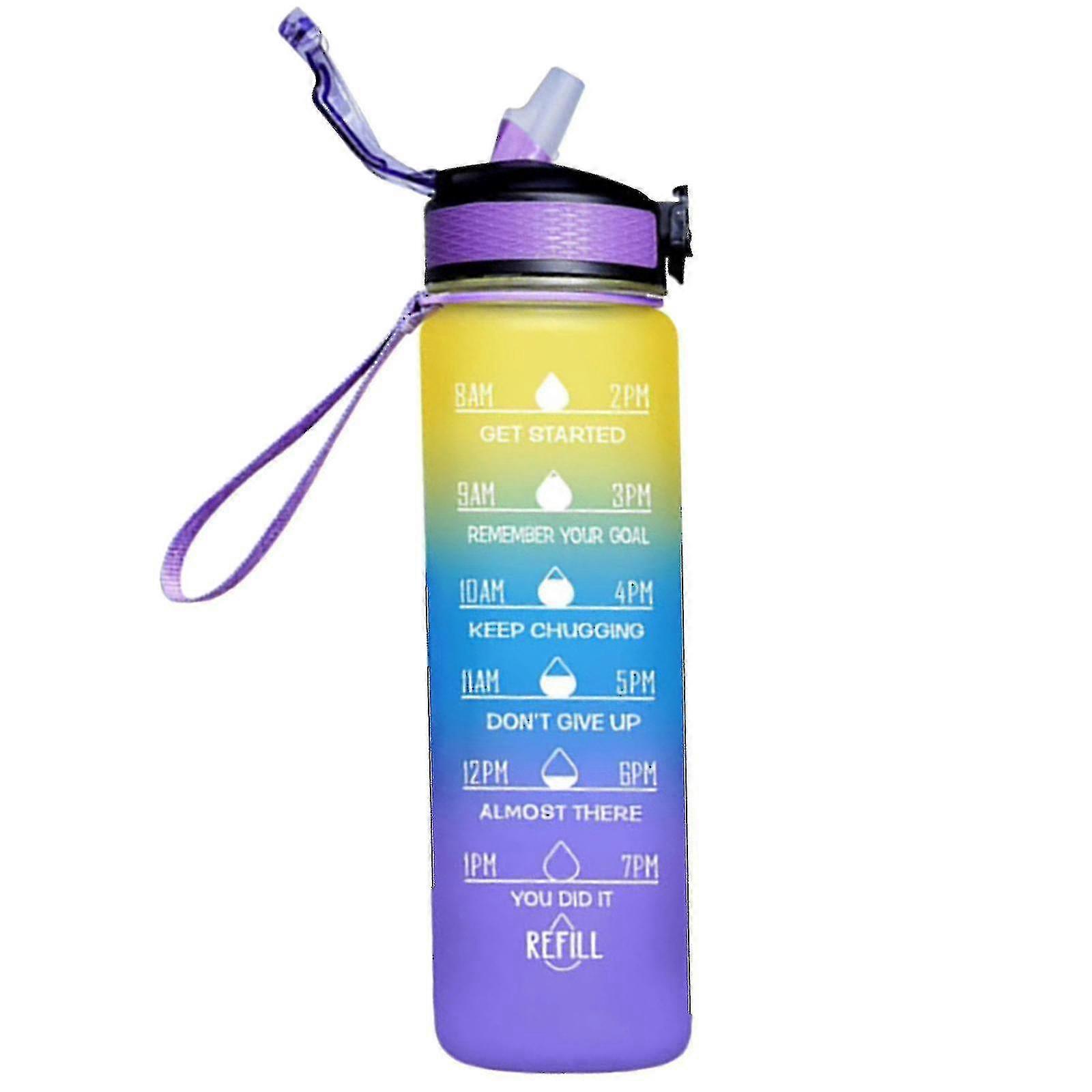 1000ml無料モチベーションウィズタイムマーカーフィットネスジャググラデーションカラーカップ屋外つや消しウォーターボトル