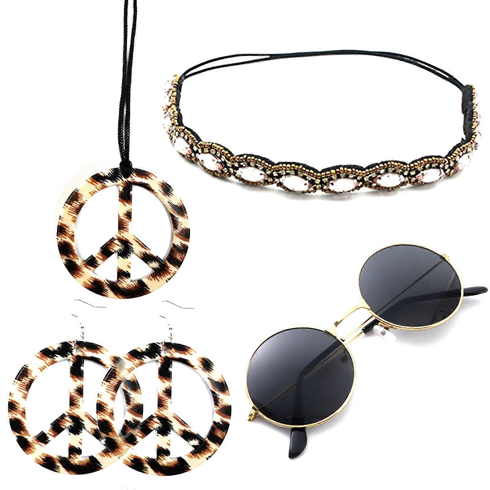 20%OFF-Rose Red Boucles d’oreilles Party Set Ensemble de tenue hippie Comprend des lunettes de soleil, un bandeau, un collier signe de paix et des boucles d’oreilles