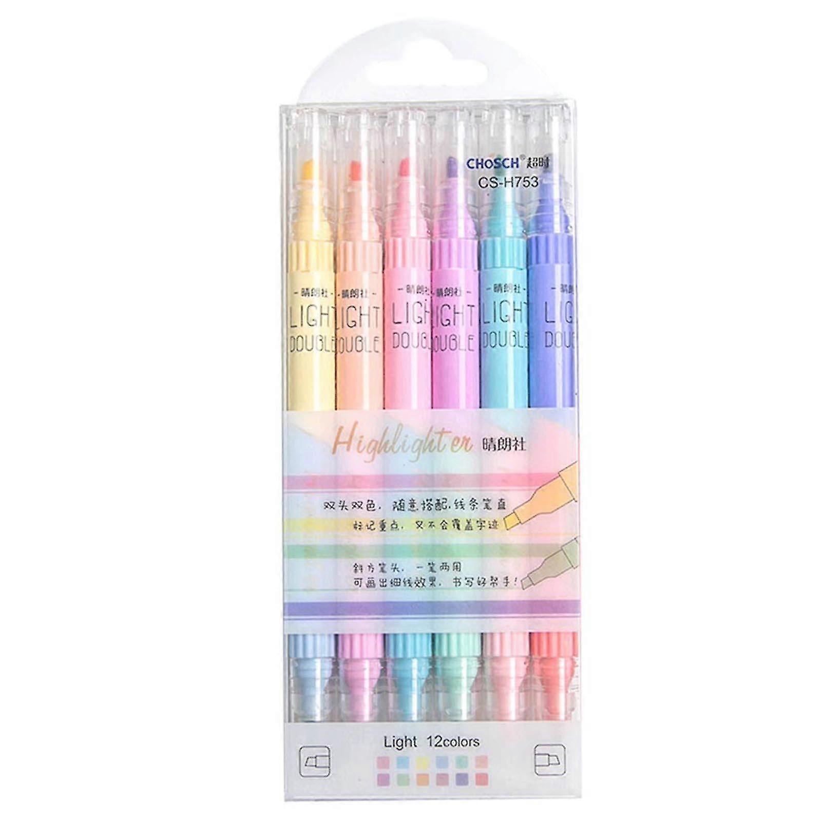 6 Packs Double-Headed Two-Color Highlighter Portable Quick Dry Marker Pens for School Office