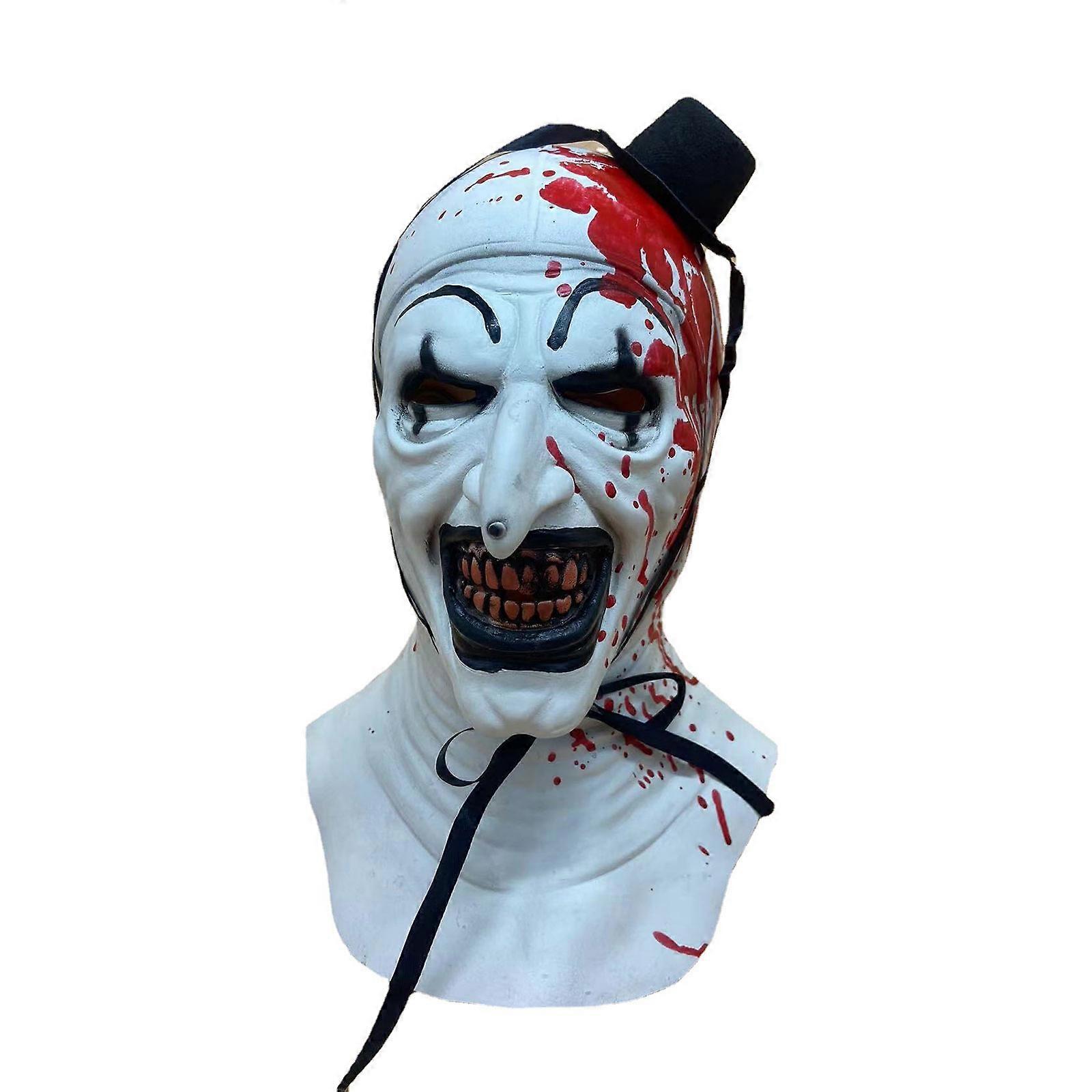 ピエロマスク邪悪な血まみれの口ピエロマスクとブラックハット怖いキラージョーカーマスクハロウィンコスプレコスチュームパーティー小道具