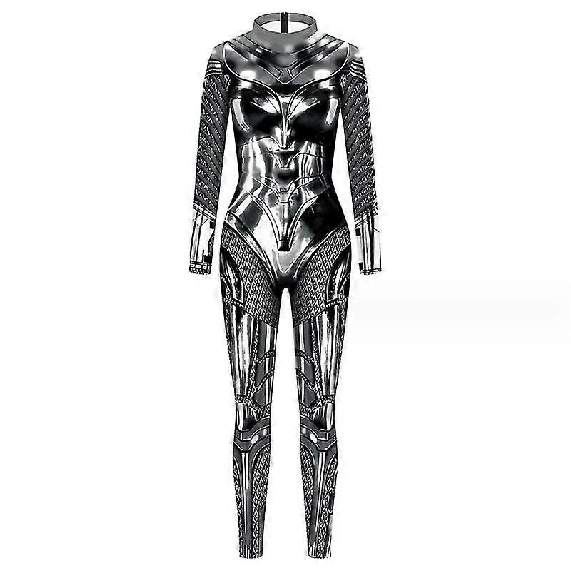 Womens Halloween Costume 3d Mechanical Robot Skeleton Print Cosplay Jumpsuit Romper Catsuit