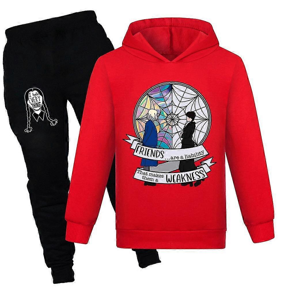 Barn Pojkar Flickor Onsdag Familj Hoodies Byxor Set Pojkar Flickor Addams Tröjor Huva Barn Mode Pullovers Kläder Kostym