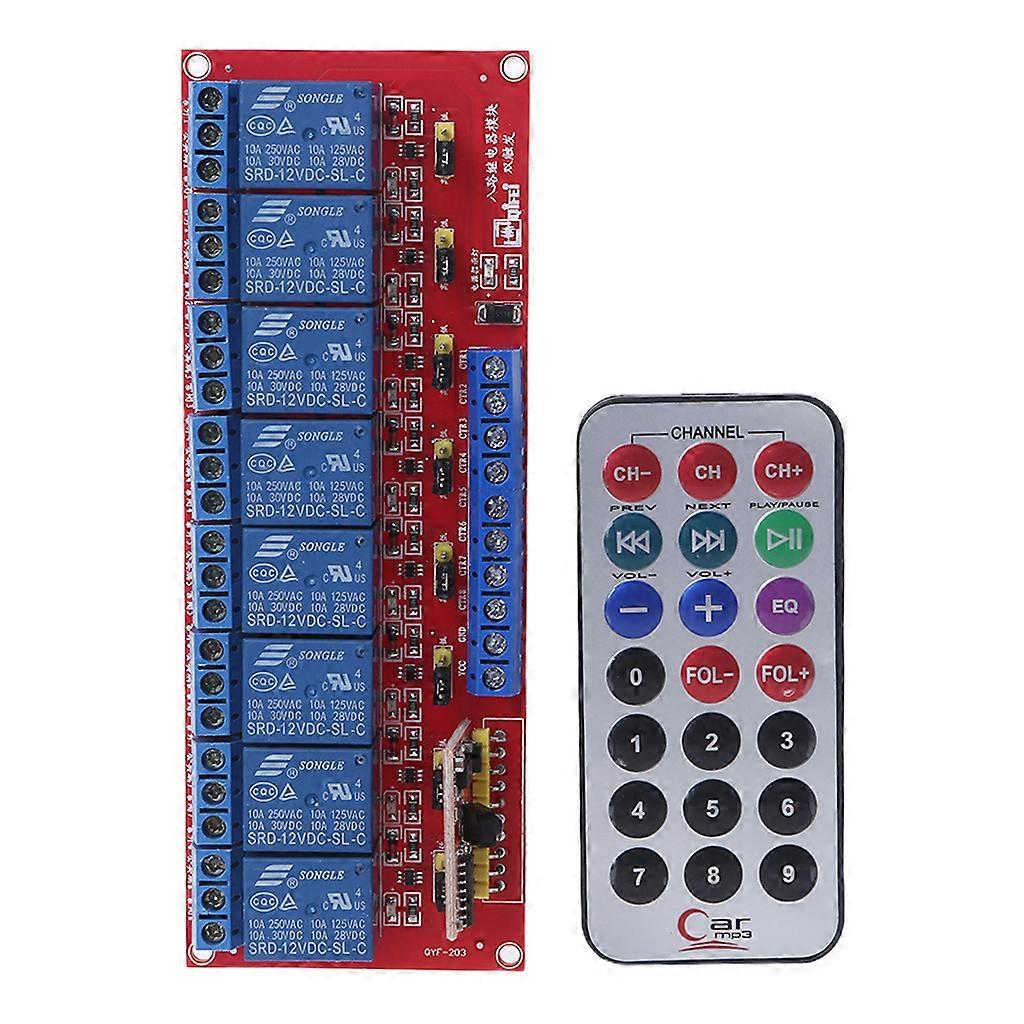 12V Multi-function 8-Channel Relay Module Bidirectional Infrared Remote Control