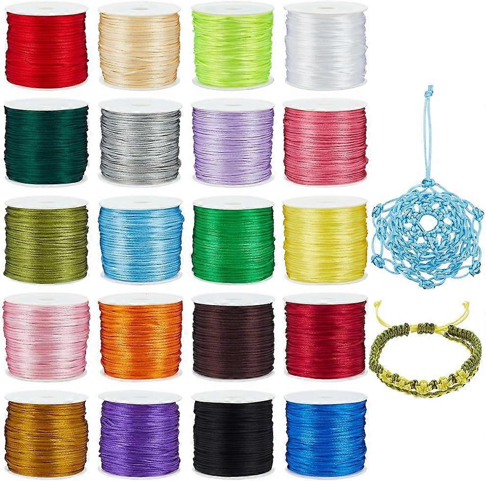 600 Yards 1mm Rattail Cord Nylon String Satin Cord 20 Colors Silk Cord Beading String for Necklace Friendship Bracelet Beading Macram Kumihimo Chinese