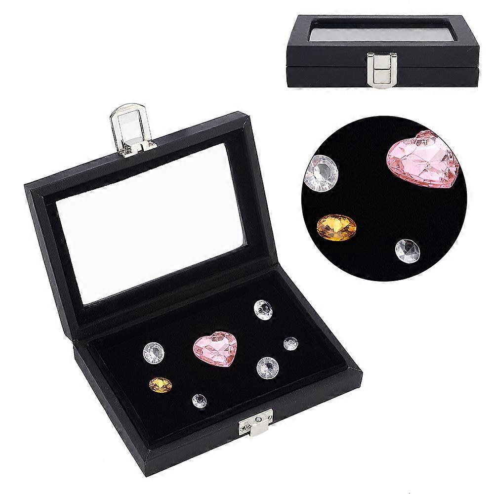 Imitation Leather Loose Diamond Presentation Boxes Jewelry Gemstone Display Storage Case with Glass Window and Iron Clasps Black 13.1x9.7x3cm Inner Di