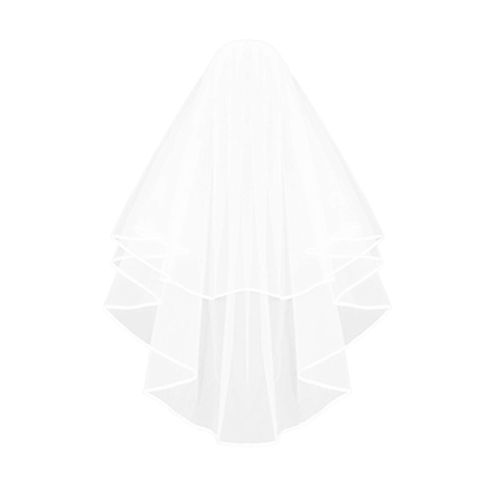 Bridal Veil Double-Layered Solid Color Ribbon Edge Design Wedding Veil Soft Mesh Material Prom Cosplay Veil with Comb