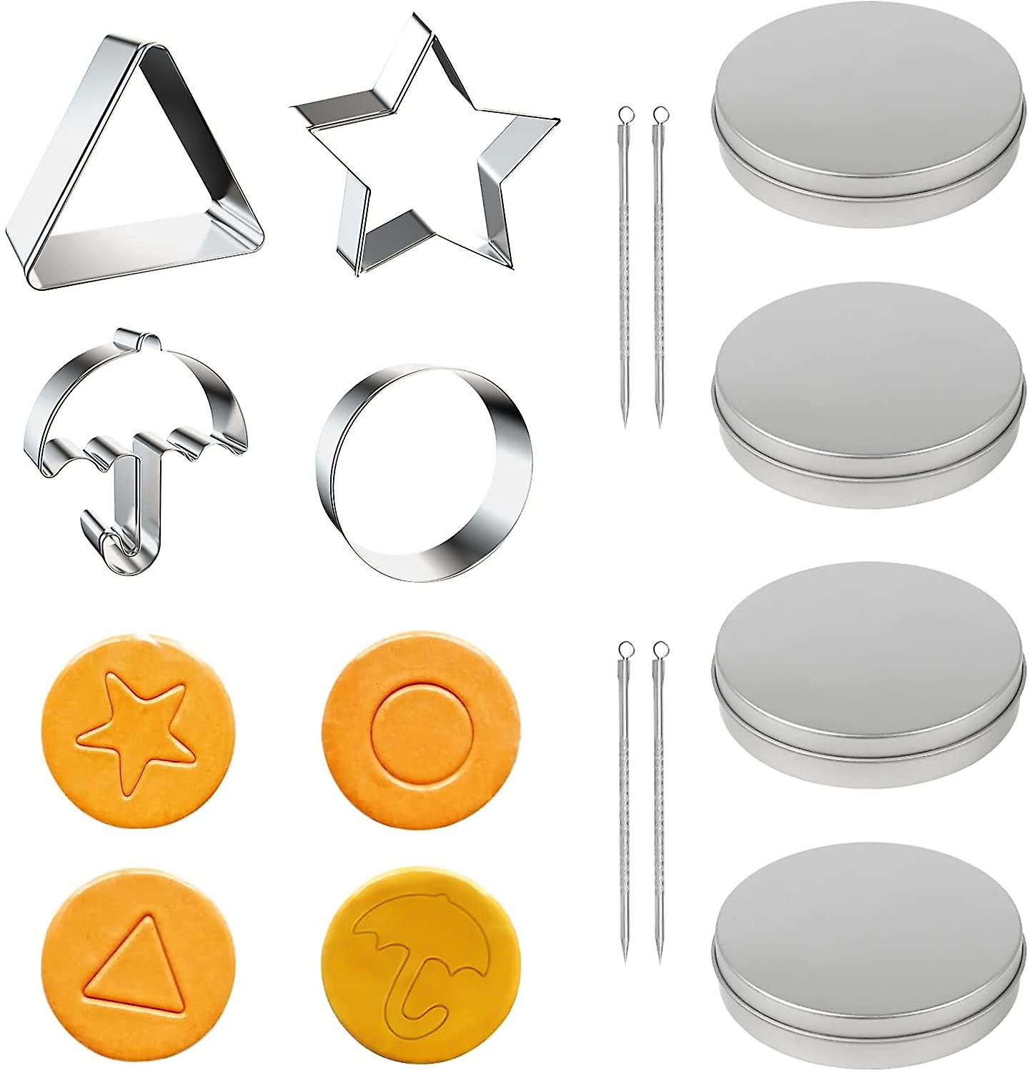 12 Pcs Cookie Cutters Set for Squid TV Game4 Stainless Steel Biscuit Cutters with 4 Metal Tins 4 Needles Sugar