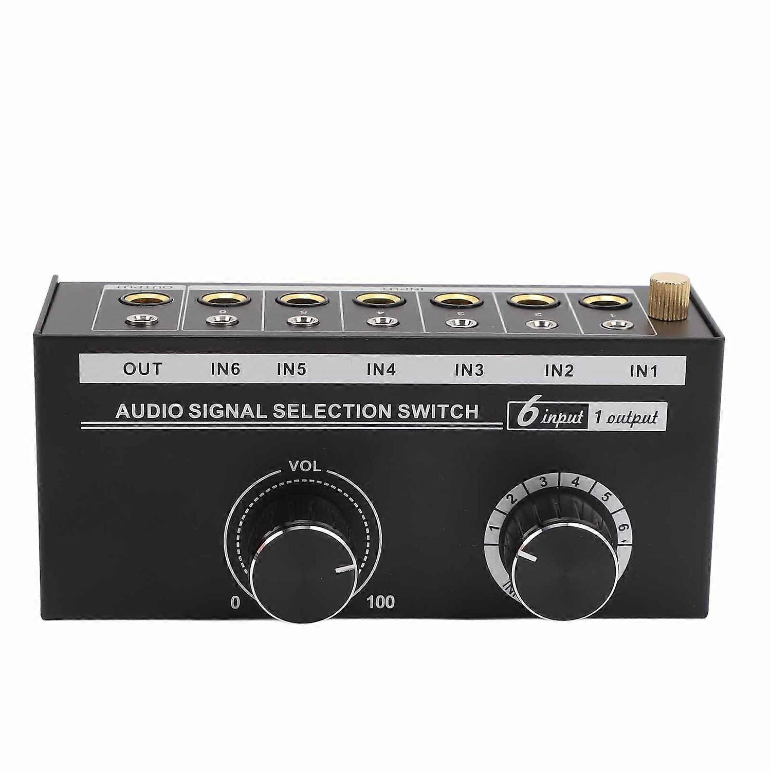 Audio Signal Selector with Volume Adjustment 6 Input 1 Output Audio Source Switcher for Preamplifier