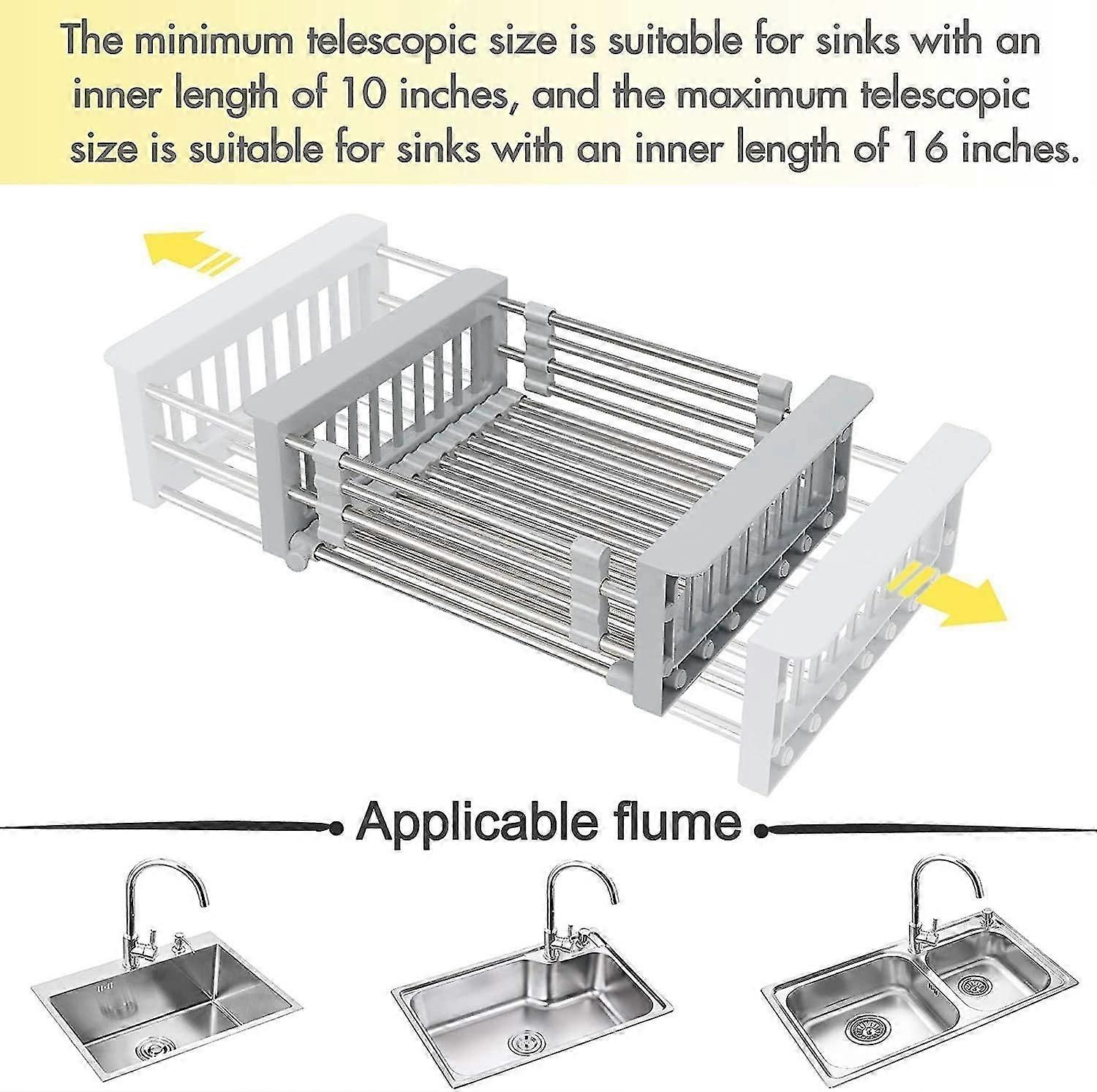 Extendable Sink Drainer, Stainless Steel Telescopic Drain Basket With Functional Kitchen Sink Organizer With Adjustable Arms