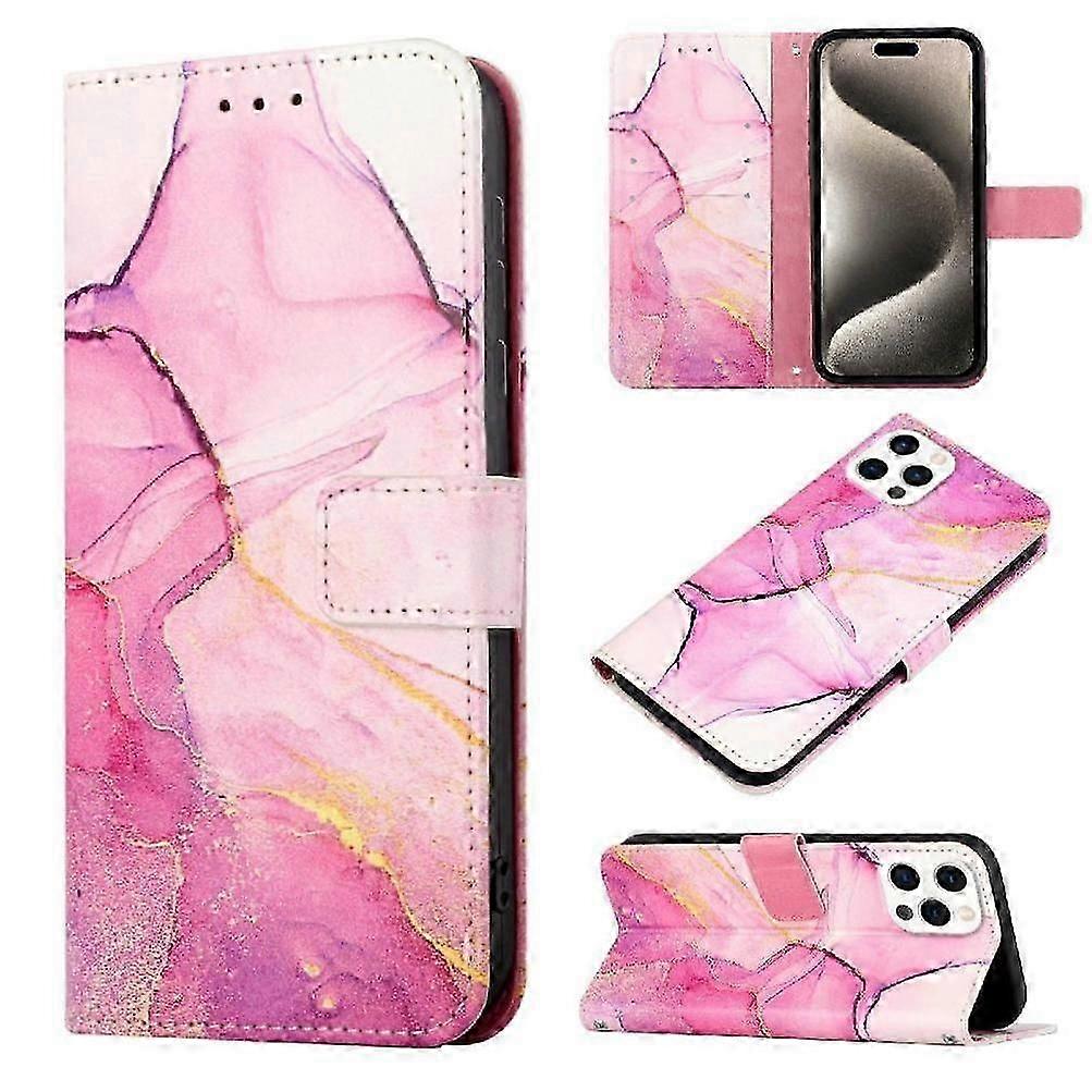 Case For IPhone 15 PRO PU Leather Kickstand Wallet Marble Pattern