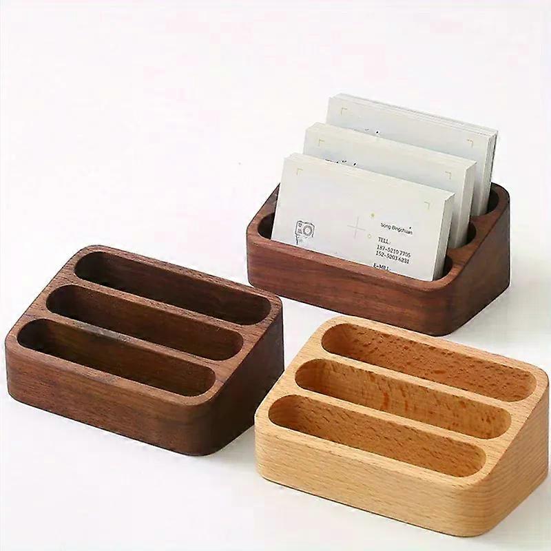 3 Layers Wood Desktop Business Card Display Stand Memo Holder Storage Box Wood Card Organizer for Office