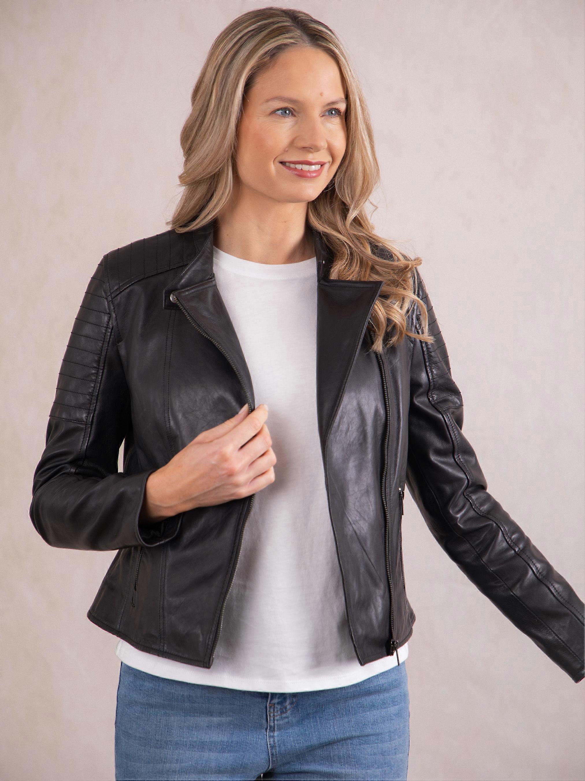 Nicole Leather Biker Jacket in Black