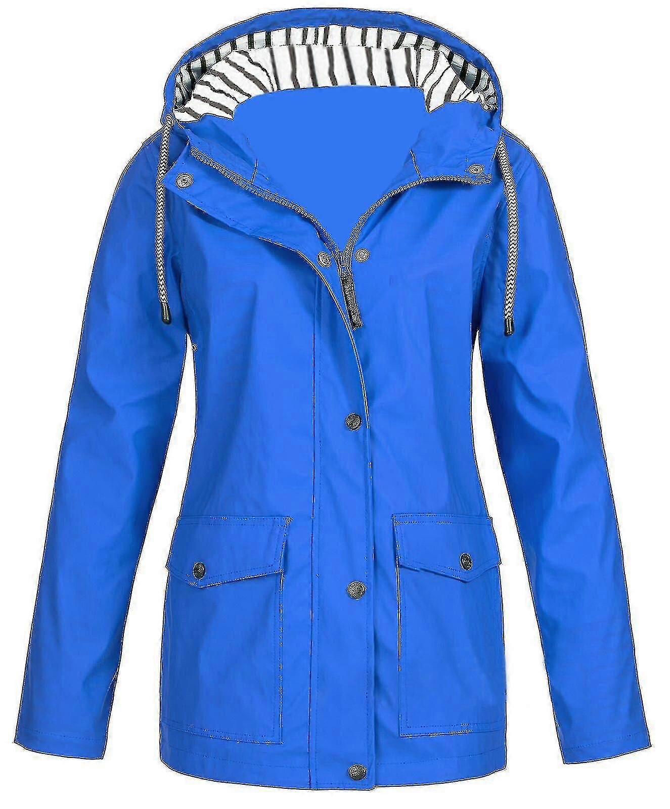 Women Solid Rain Jacket Outdoor Plus Size Waterproof Hooded Raincoat Windproof