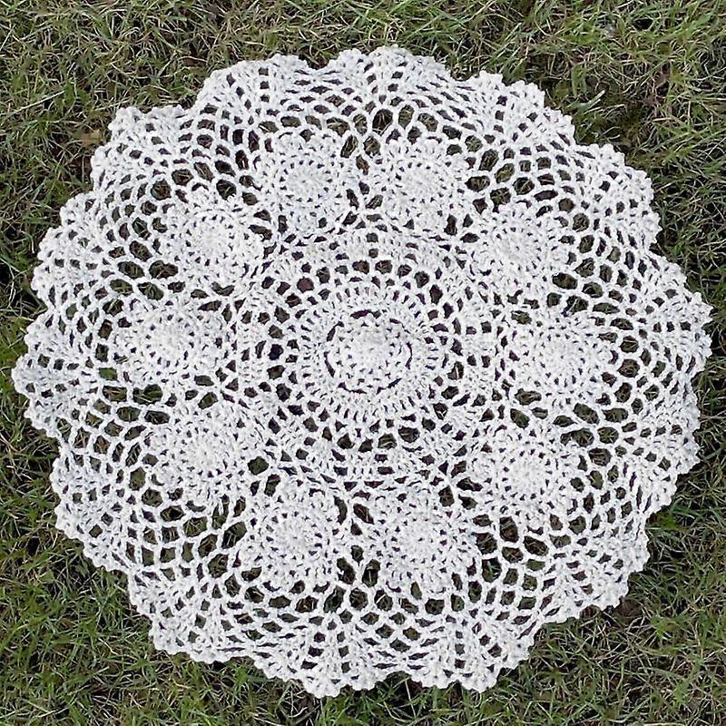 Handmade Crochet Lace Tablecloth Round Doilies Overlay, 16 Inch Elegant Beige Set of 2 Decorative Home Accents