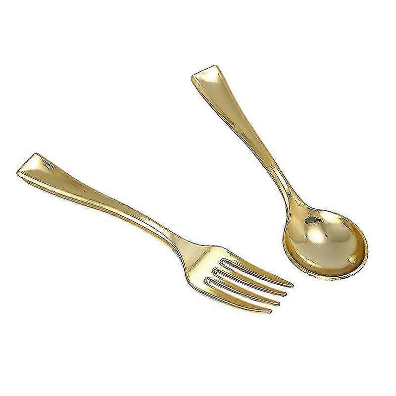 144pcs Plastic Disposable Gold Spoons And 72pcs Mini Gold Coffee Dessert Cake Forks Fit For Party E
