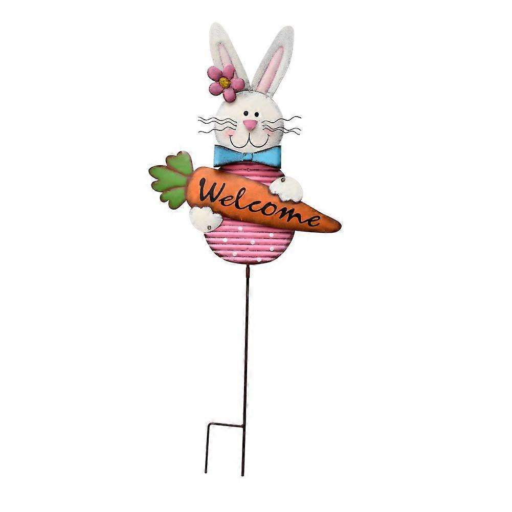 Easter Bunny Welcome Yard Stake - Pink Outdoor Stake for Spring Lawn