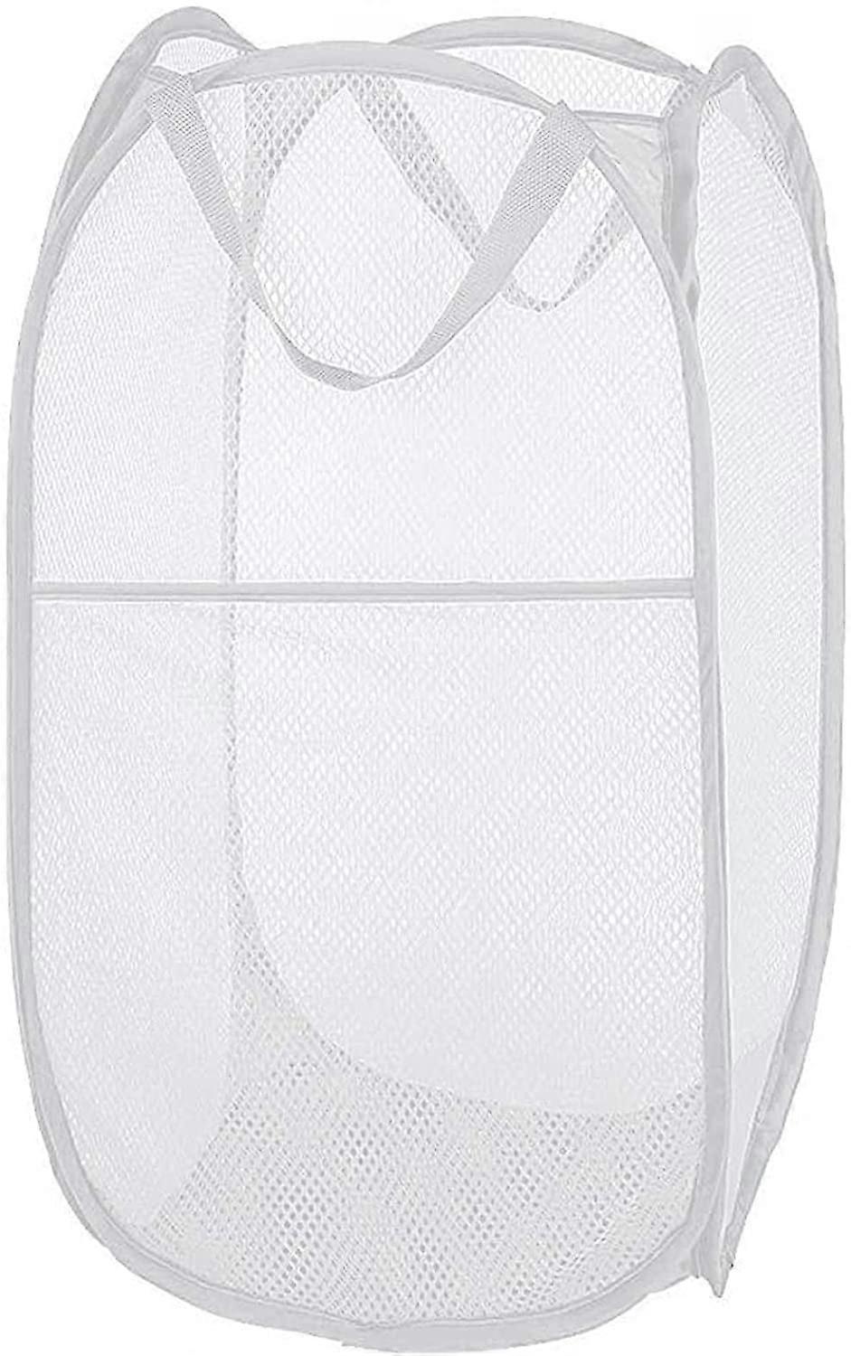 Foldable pop-up laundry hamper, lightweight and durable for clothes storage.