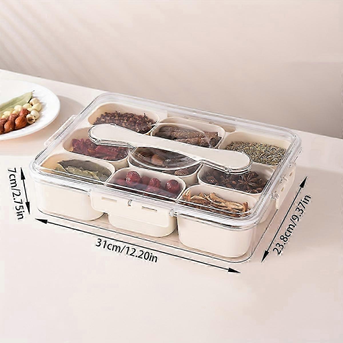 1 Piece Modern Plastic Food Storage Lunch Box with Lid, Square Multi-Compartment Storage Tray with 8 Sections and Double Handles, Perfect for Candies,