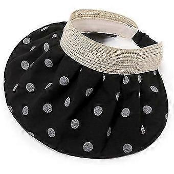 Polka Dot Print Sun Visor Hats for Women - Women's Summer Foldable Straw Wide Brim Beach Hat UV Protection for Beach