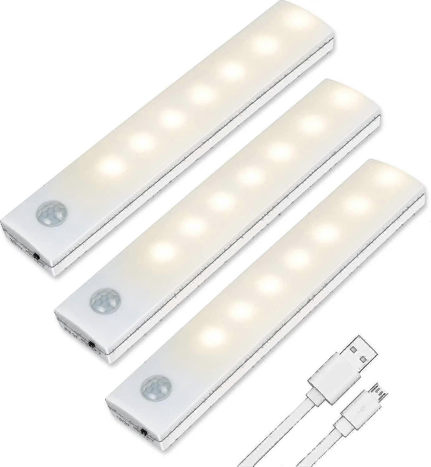 Motion Sensor Cabinet Lights, 3 Pack Led Cupboard Lights, Auto On/off Led Closet Light, Wireless Usb Rechargeable Cabinet Night Light With Magnetic St